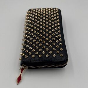 Christian Louboutin Black Studded Wallet with Red Interior
